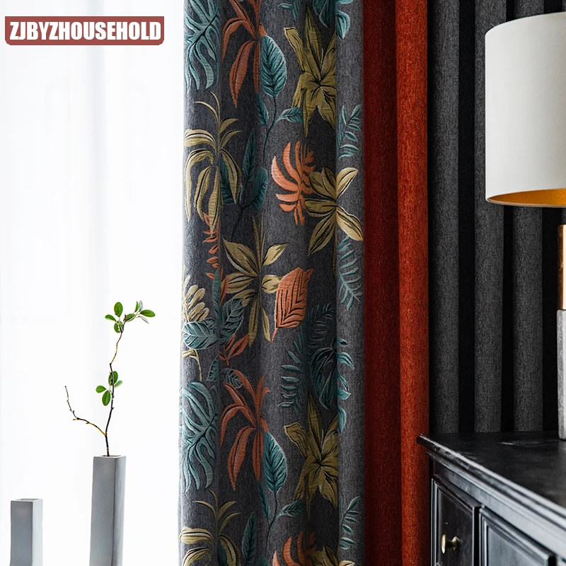 

2023 American Blackout Curtains for Living Dining Room Bedroom Thick Chenille Jacquard Leaves Drapes Window Treatment Decor