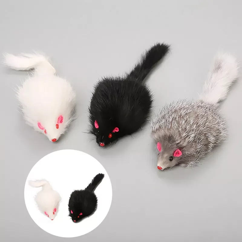

False Mouse Cat Pet Toys Cat Long-haired Tail Mice Mouse Toys Soft Rabbit Fur Furry Plush Cat Toy For Pet Cats Dogs