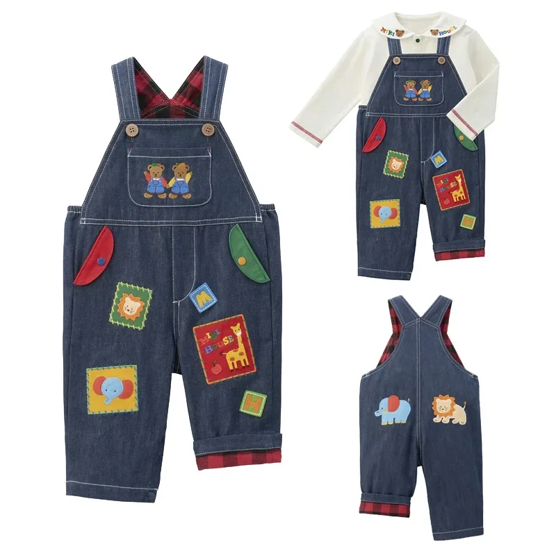 Брюки для мальчиков Новинка весна-осень комбинезон с мультяшным милым медведем