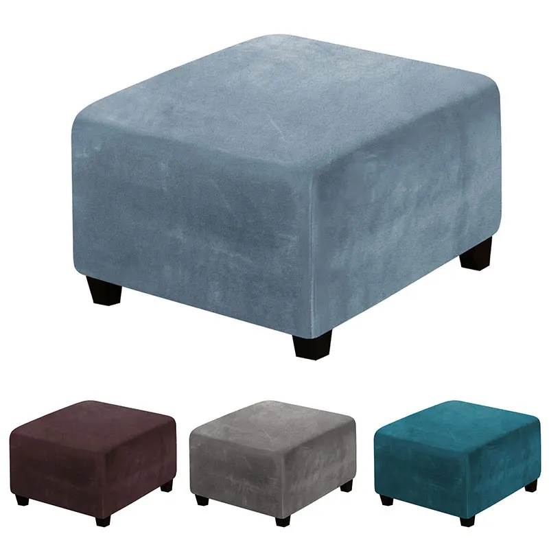 

Velvet Ottoman Slipcover Elastic Square Footstool Cover Washable Removable Sofa Footrest Slipcovers Furniture Protector Covers