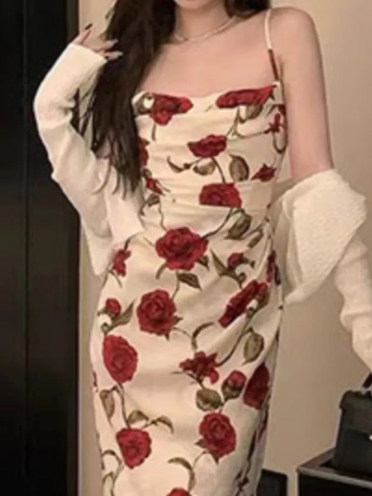 Платье-миди женское на тонких бретелях пикантный элегантный облегающий вечерний