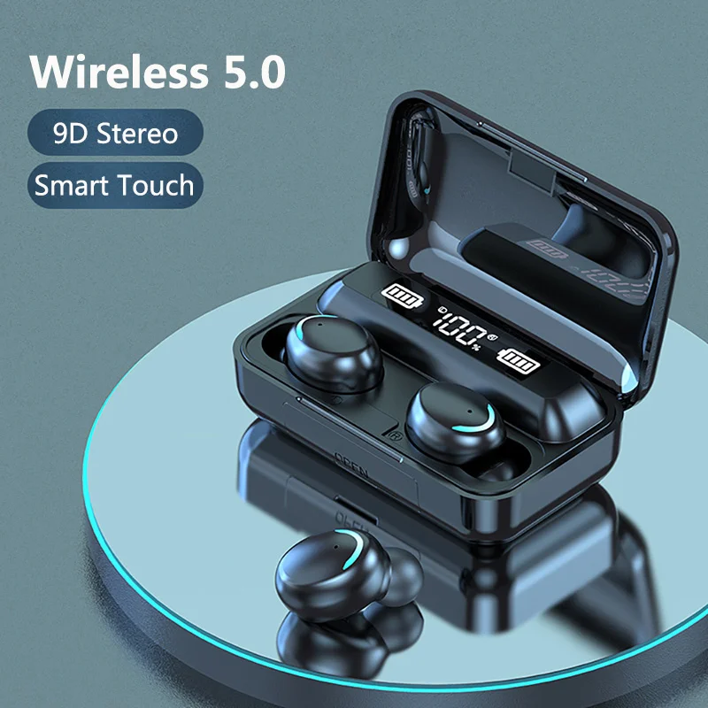 

TWS-стереонаушники F9 с поддержкой Bluetooth и зарядным футляром на 2000 мА · ч