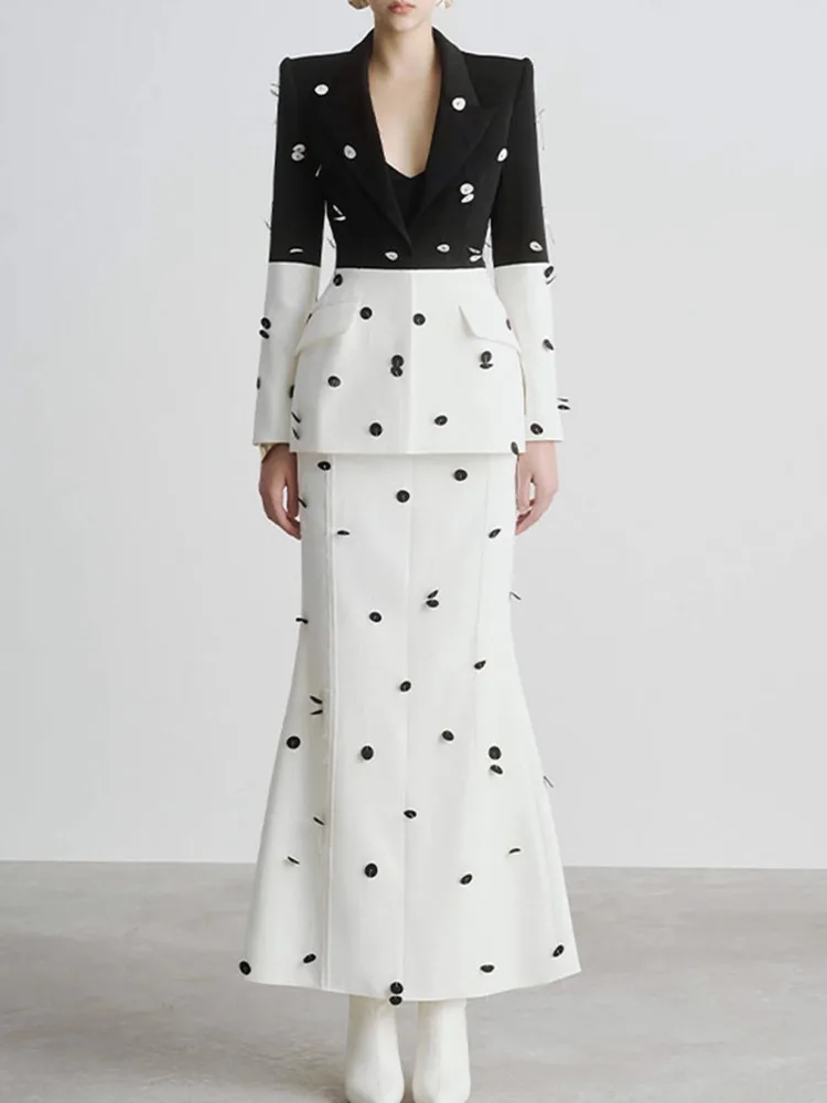 IEQJ Женские комплекты из 2 предметов с блестками и бусинами блейзер длинными