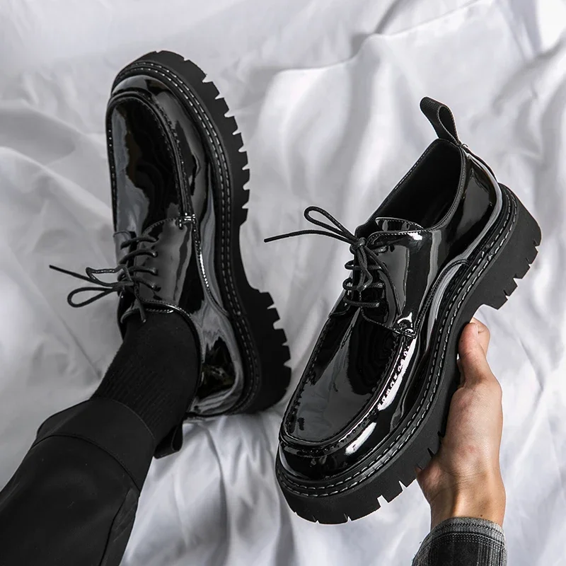 

Оксфорды мужские из лакированной кожи, деловые туфли ручной работы, с круглым носком, на шнуровке, черные