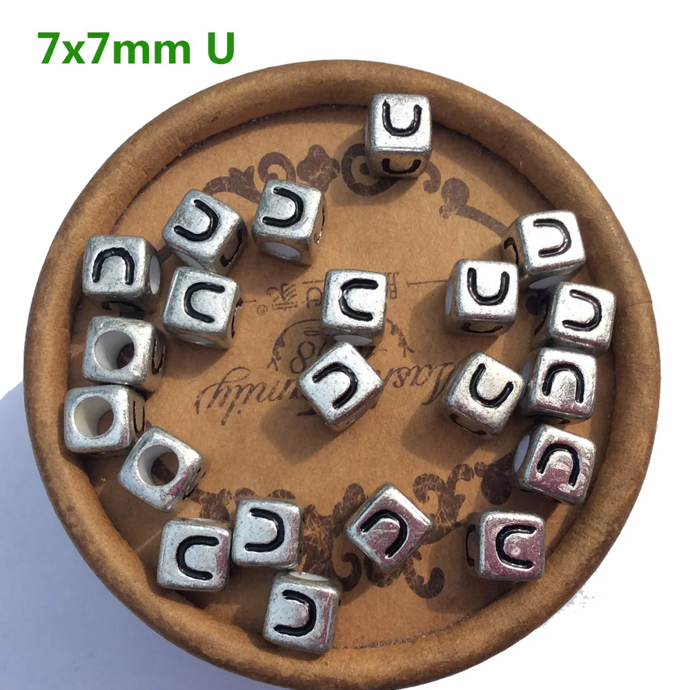 Silver Letter Beads 7mm 1900pc Acrylic Vintage Square Shape Cube Alphabets For Jewelry Making Big Hole Antique Bracelets Spacers