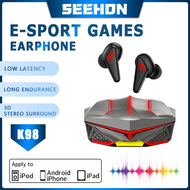 

K98 Bluetooth-compatible Earphone Wireless Headphones TWS Running Sports Gaming Headset Earbuds with Microphone for Gamer