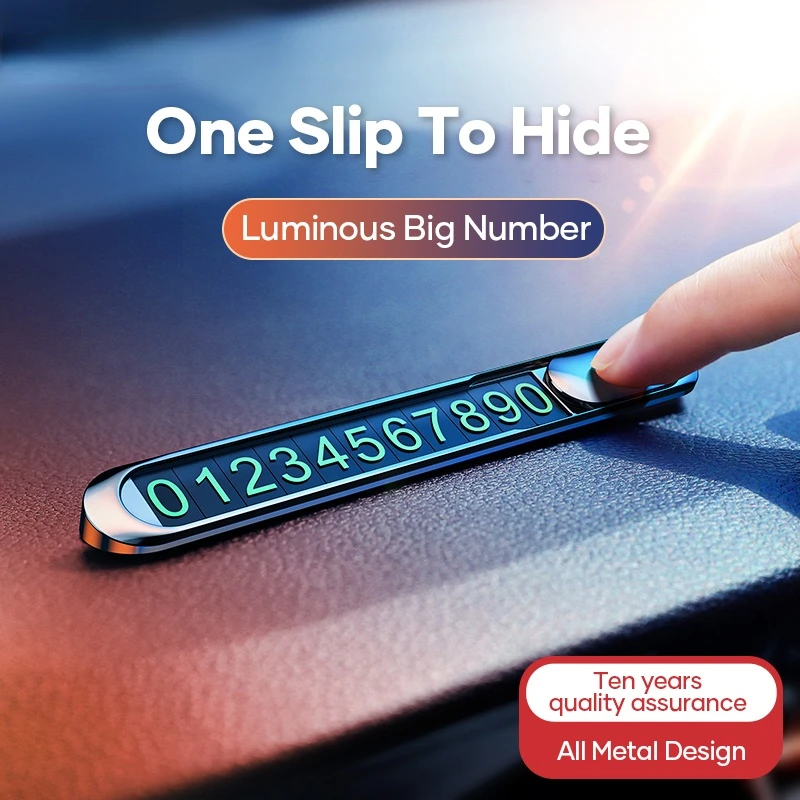 

Car Temporary Parking Card Phone Number Sign Hidden Luminous Auto Accessories Plates Car Park Stop Multiple Characters Alloy
