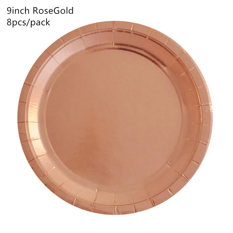 Набор одноразовой посуды из розового золота в полоску с принтом на день рождения