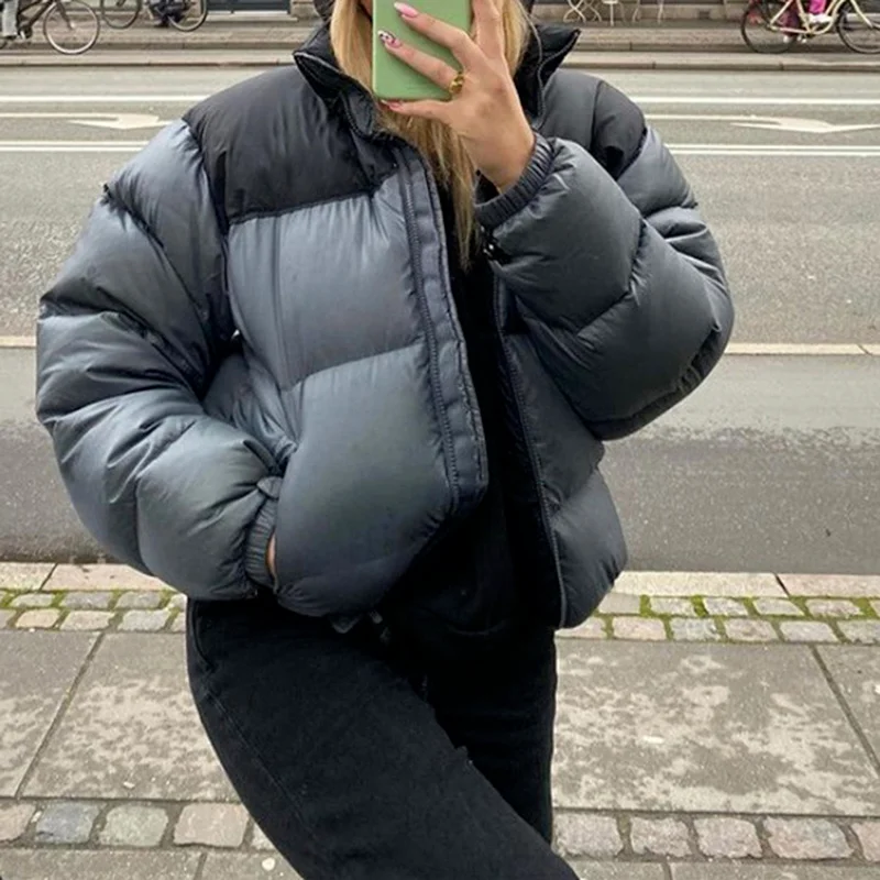 Bubble Coat Stand-up Collar Contrast Stitching Slim Slimming Short Winter and Autumn Women's Thick Down Jacket Parkas Mujer
