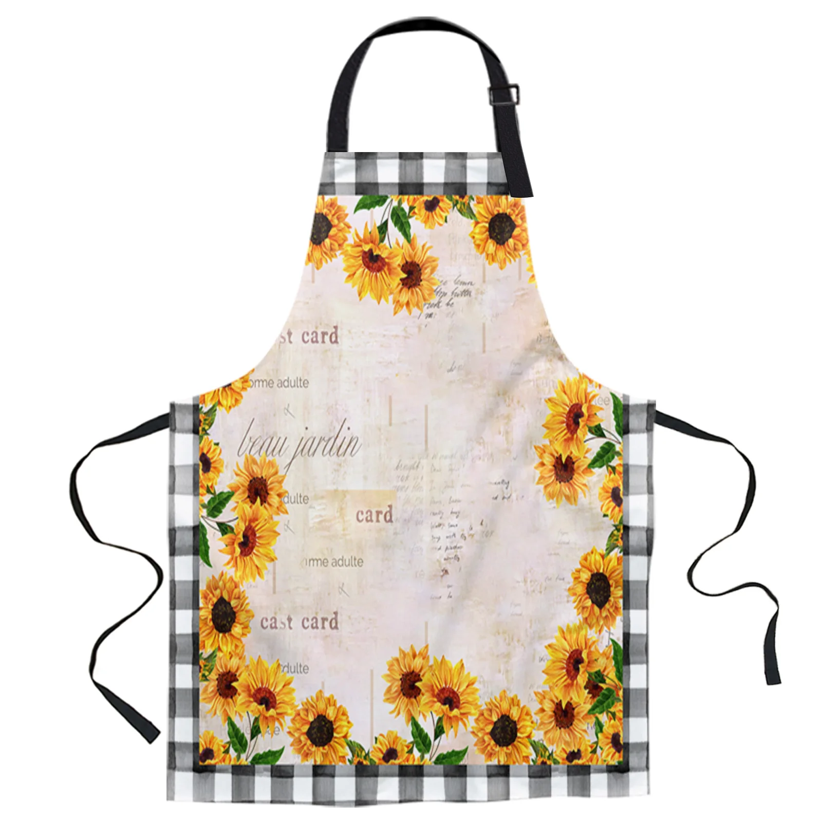 

Farm Retro Watercolor Sunflowers Design Adjustable Canvas Kitchen Coffee Apron Ladies Couple Cooking Dining