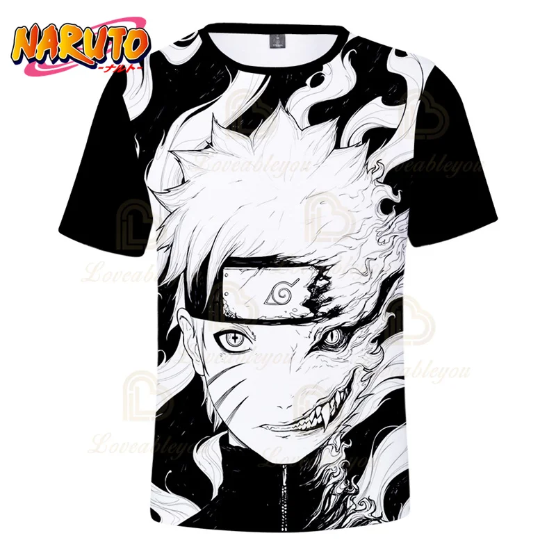 

Summer Boys T-shirt Uchiha Sasuke Kakashi Uzumaki Naruto Tees Kurama Akatsuki Oversized Sharingan Cosplay Men Outerwear Tops