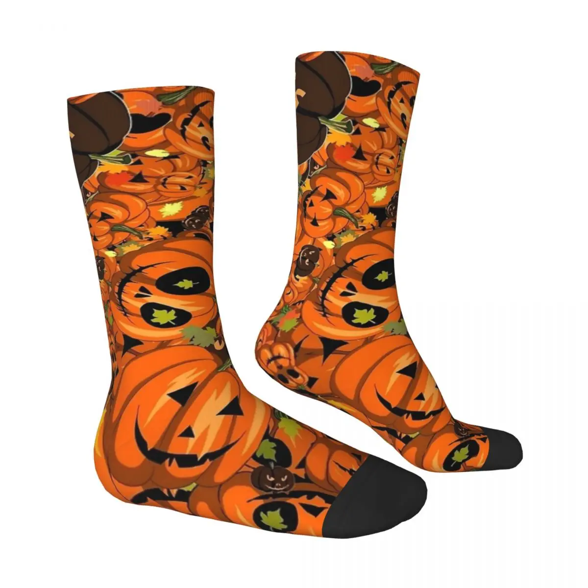 Мужские носки унисекс осенние листья тыквенные монстры чулки на Хэллоуин