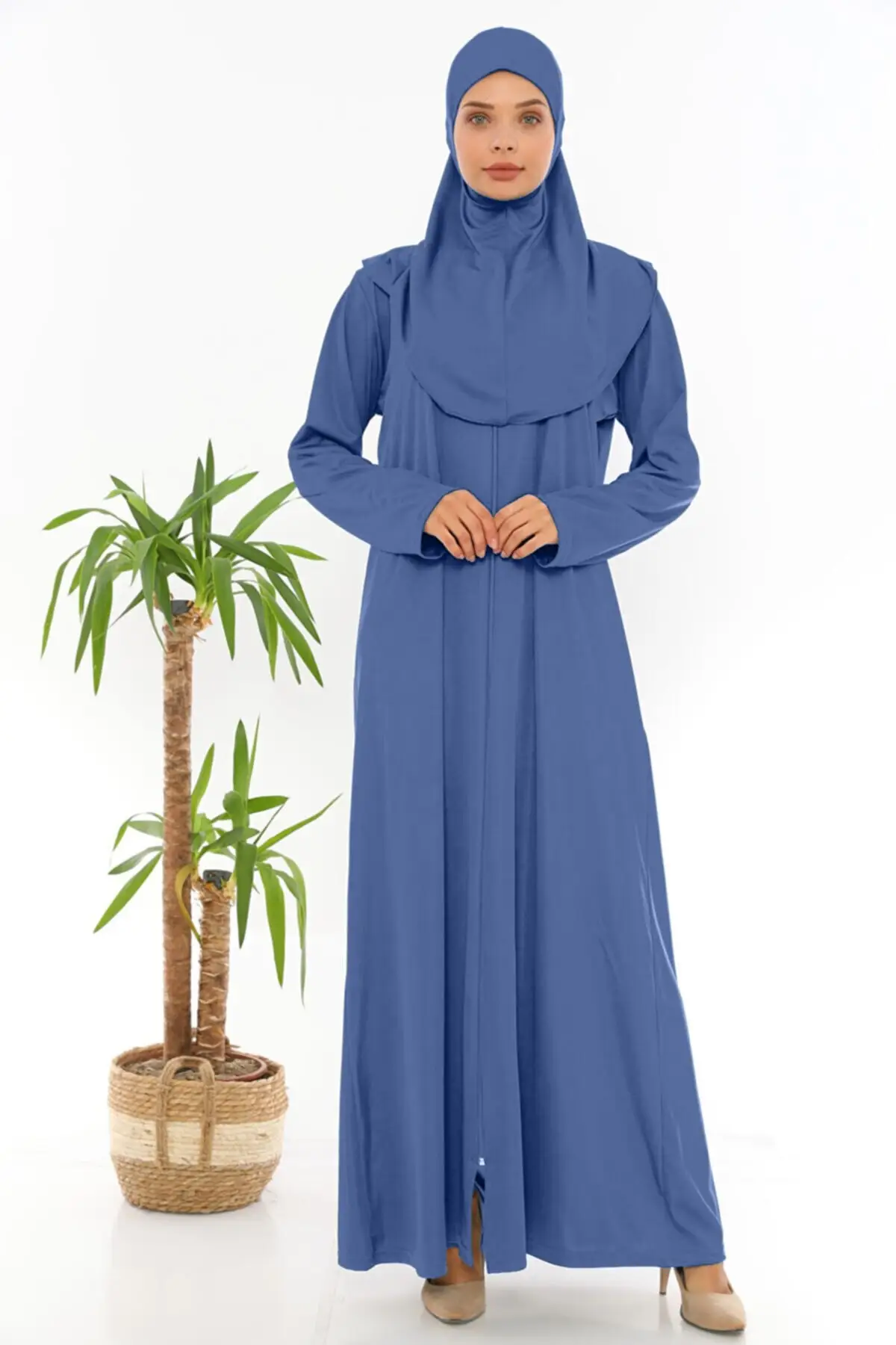 

Hijab Dress Arabia Dubai 2022 Model Stylish Comfortable Zippered Non-Slip One Piece Prayer Dress Blue