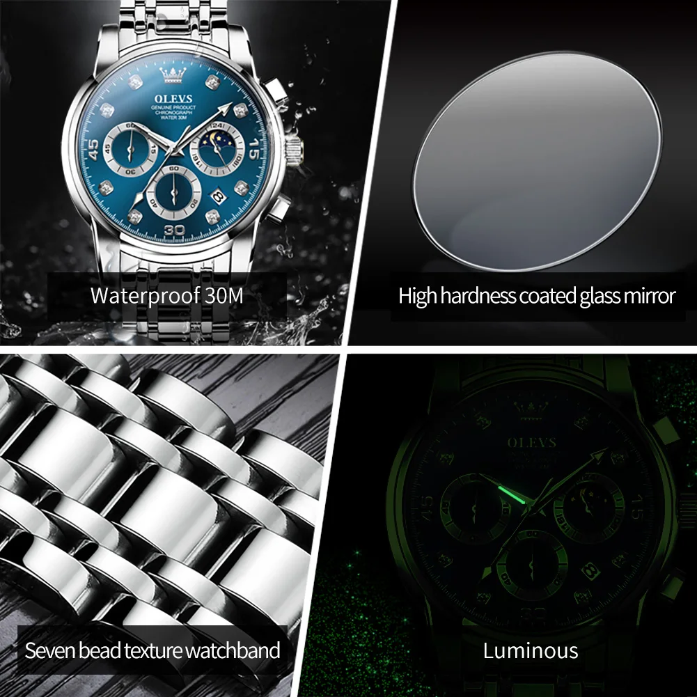 Часы мужские Кварцевые водонепроницаемые из нержавеющей стали 30 м