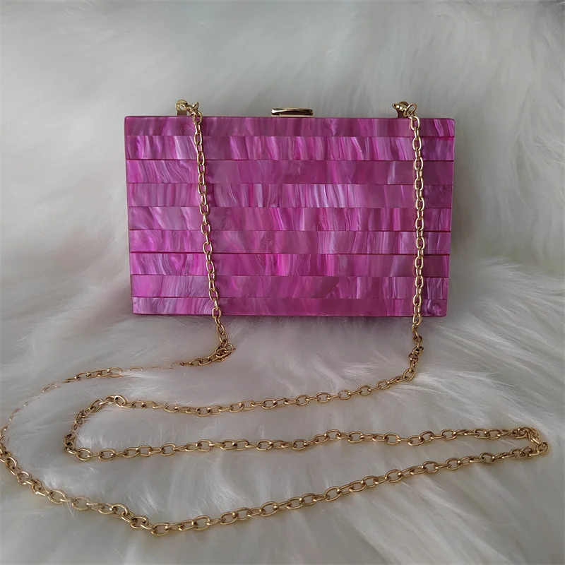 Лидер продаж фиолетовые розовые полосатые Акриловые клатчи ручной работы