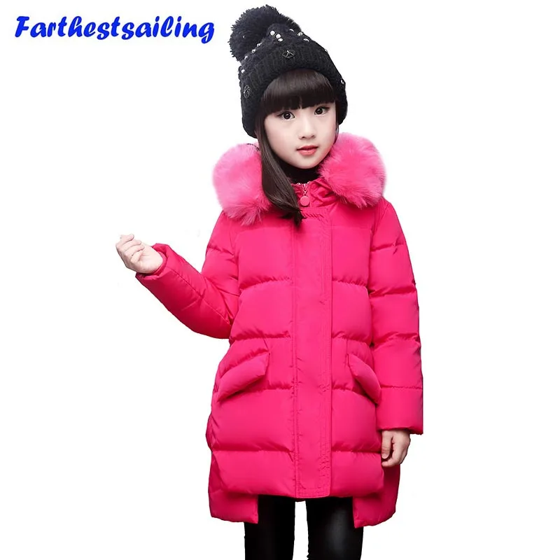 Зимняя куртка для девочек длинное утепленное пальто с большим Детская одежда