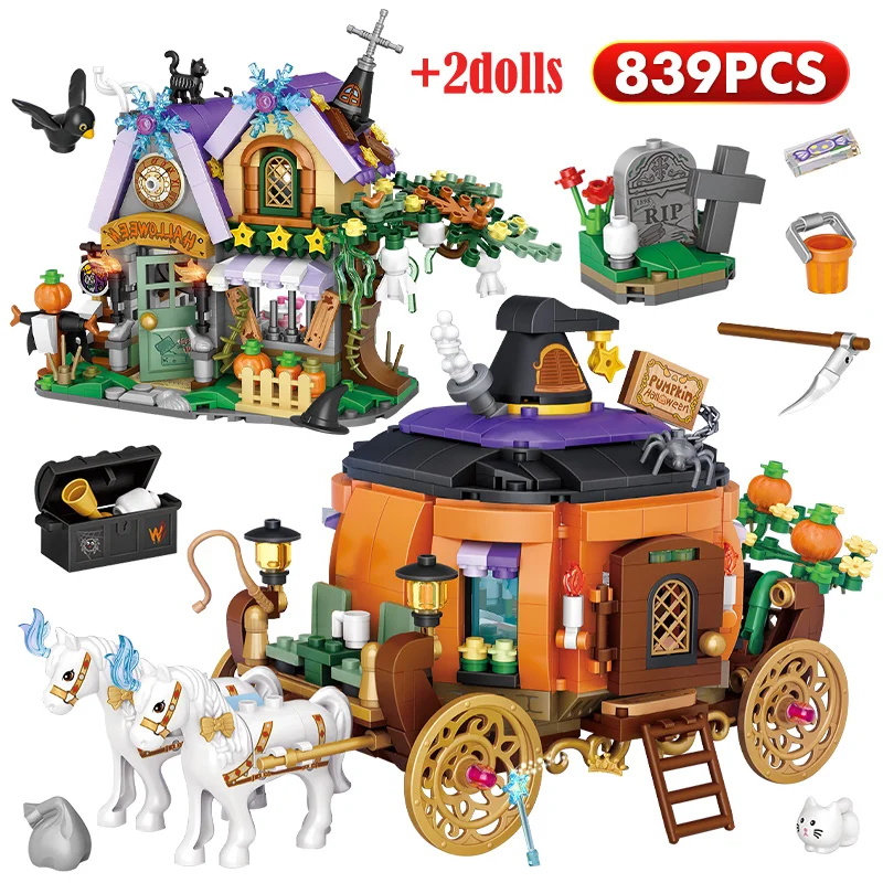

Конструктор MOC детский «Коттедж» на Хэллоуин, 839 шт.