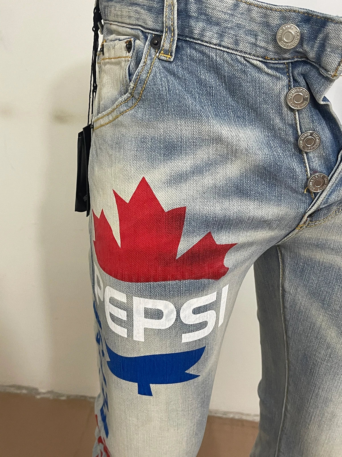 Spring 2023 new jeans men's D2 Jeans Slim Small Feet Micro bullet print casual wash light-colored tide