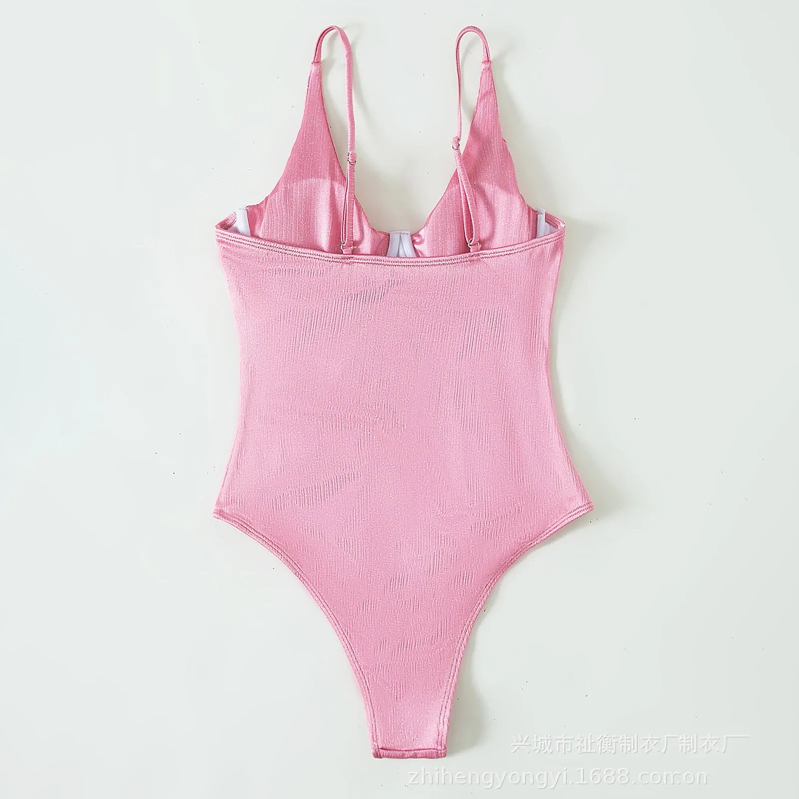 Розовый сатиновый Шелковый Цельный купальник мягкий женский с пуш-ап монокини