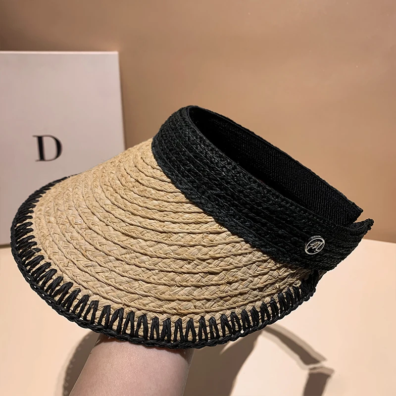 Шапка M Standard из рафии женская ручная работа дизайнерская черная Солнцезащитная