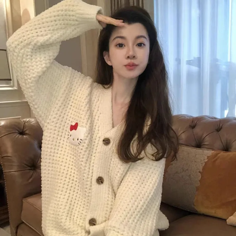 Sanrio Hello Kitty полубархатные пижамы новые зимние милые кардиганы с котом Kai Kt теплая
