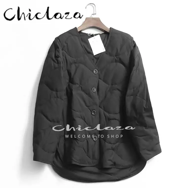 

CHICLAZA 2022 Women Fashion Loose Vintage Thin Parkas Coat Female Solid Warm Long Sleeve All-match Jacket Outerwear