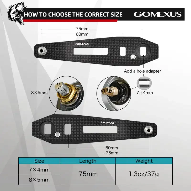 Фото Карбоновая рукоятка Gomexus для катушки-бейткастера с ручкой 38 мм, совместимая с Shimano, Daiwa, Abu Garcia 13, Fishing Penn, Okuma. №3