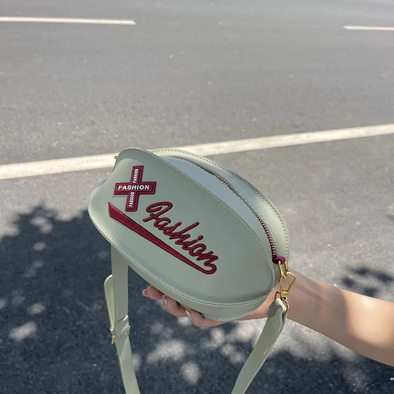 

rugby football shape women's shoulder bag 2023 fashion embroidery crossbody bags for women black beige green lady messenger bag