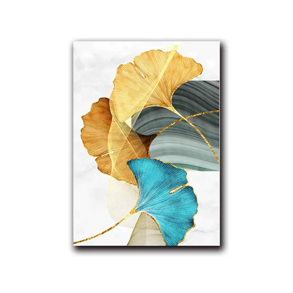 

Art Painting Ornamental Lightweight Blue Green Yellow Golden Plant Leaf Wall Art Canvas Print Wall Picture Wall Painting