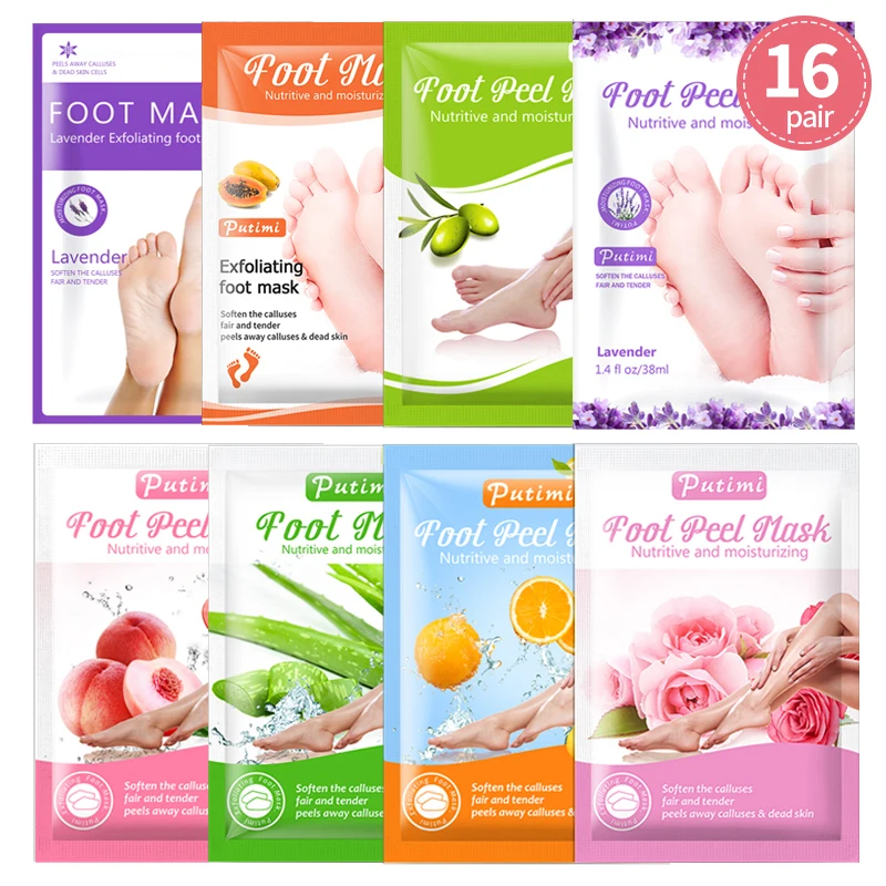 

PUTIMI 16Pack Foot Peeling Mask Exfoliation for Feet Mask Pedicure Socks Heel Exfoliating Feet Mask Remove Dead Skin Calluses