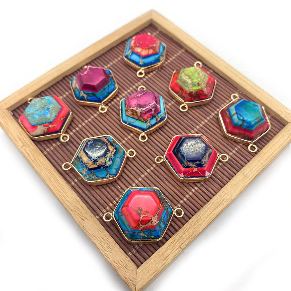 

1pcs Natural Emperor Stone Charm Double Hole Connector For DIY Handmade Charm Necklace Bracelet Healing Reiki Gift Accessories