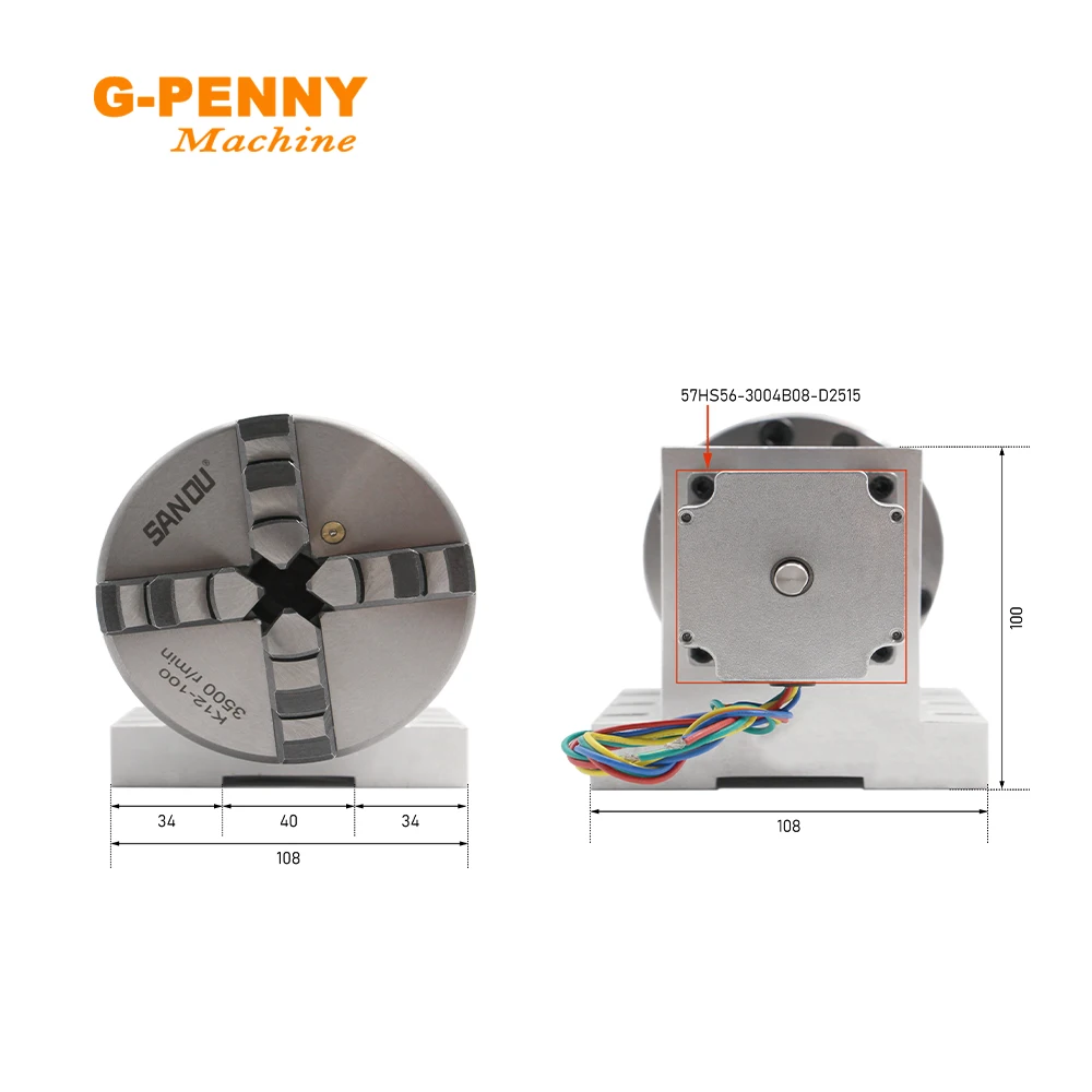 G-PENNY NEMA23 3/4 щелепа 4-я ось 100 мм разделительная головка заднего