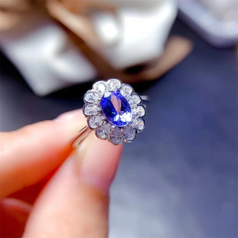 Новое кольцо из серебра 925 пробы с натуральным танзанитом для женщин драгоценное