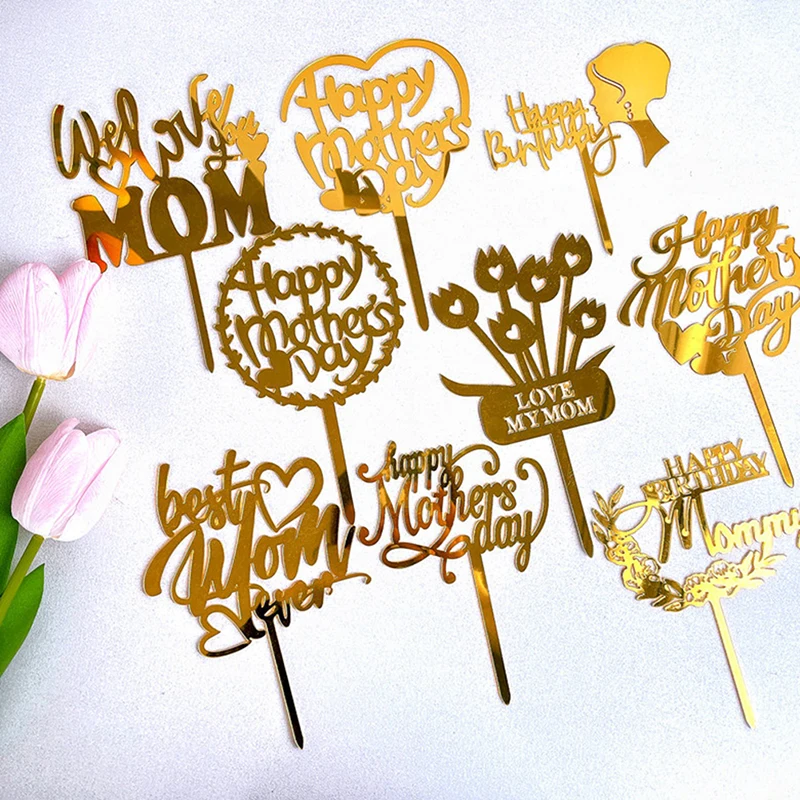 

Best Mom Mother's Day Party Cake Topper Pink Red Love You Mum Acrylic Cake Topper For Mommy Birthday Party Cake Decorations Gift