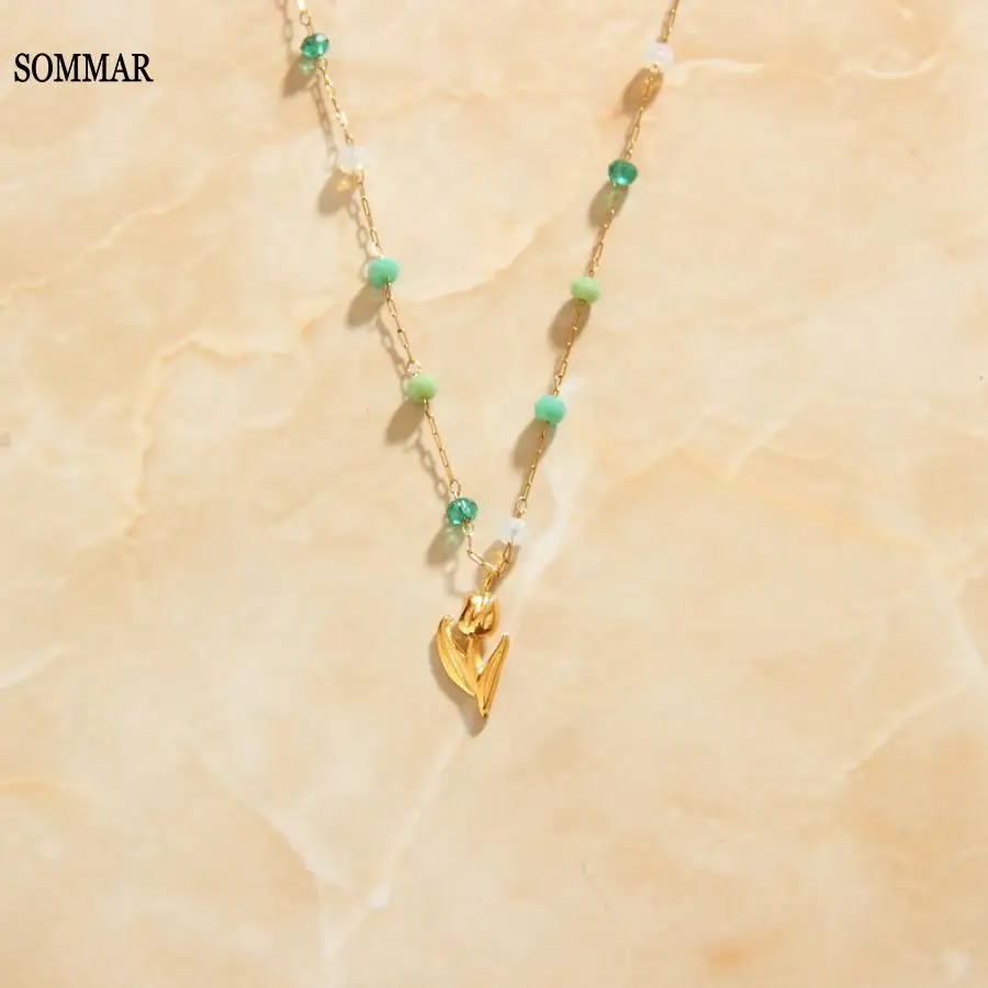 

SOMMAR High Quality 18KGP Gold plated Girlfriend pendants tulip flowers pendant big necklace Fashion Popular Luxury Jewelry