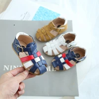 toddler sandals for boys cut outs leather shoes 2022 summer brand new gladiator sandals weave baby boy beach shoes flats f01202