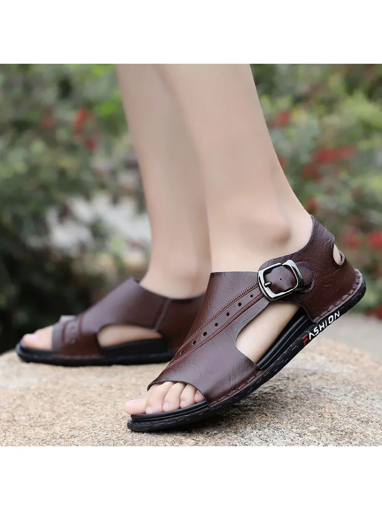 Мужские сандалии из натуральной кожи Классические дышащие с перфорацией в
