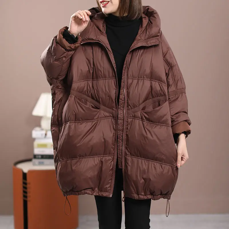 Thick Down Jackets Women 2022 Autumn Winter Fashion New Loose Short Warm White Duck Down Coats Female Hooded Outerwear A119