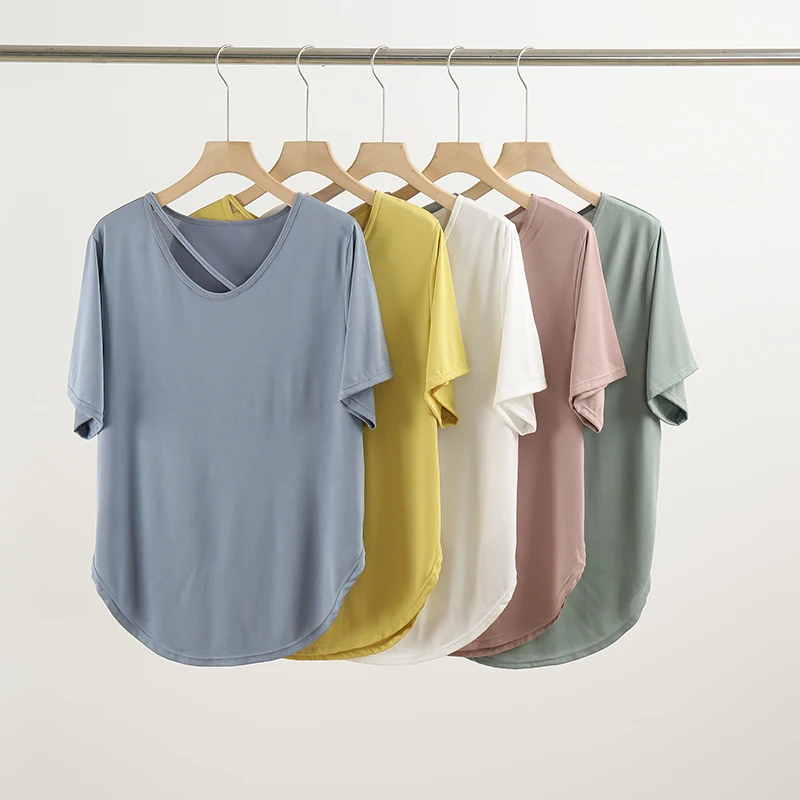 Lulu Loose Yoga Tops Women 's Sports Shirts Summer Quick Dry Breathable Short Sleeve T-shirt Fitness Running Sportswear Ladies