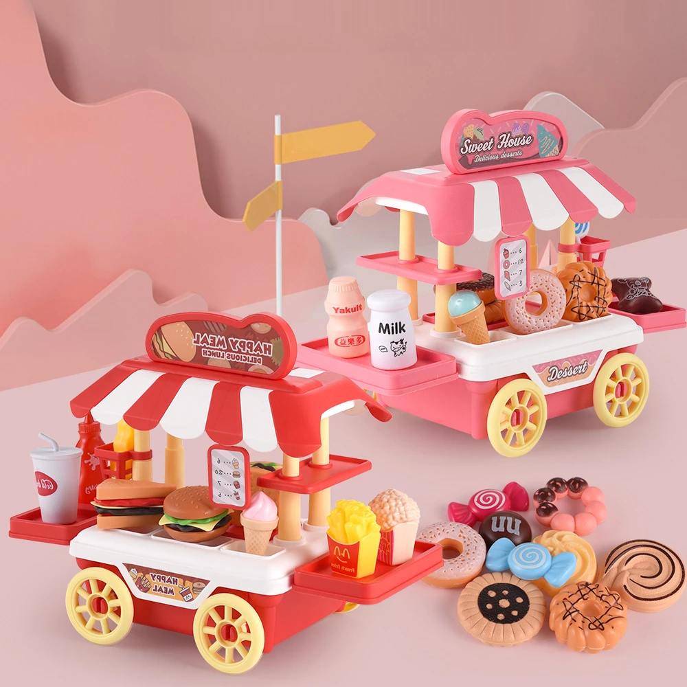 

Mini City Street View Food Shop Ice Cream Car Building Blocks Mini Hamburg Dessert Vehicle Figurine Bricks Toys For Children