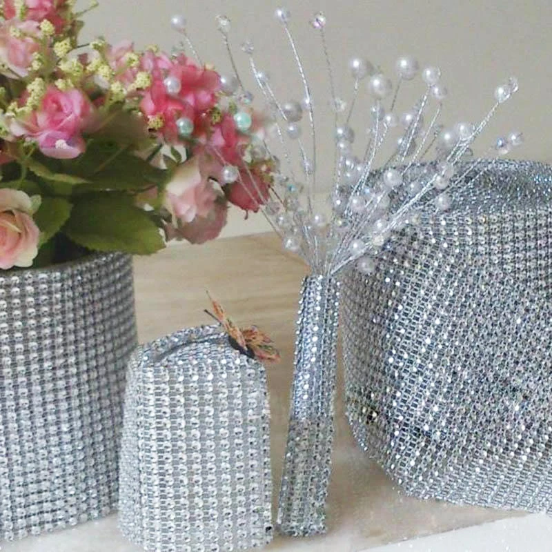 

90cm/Roll Rhinestone Mesh Crystal Diamond Mesh Ribbon For Birthday Wedding Bouquet Diy Cake Wrap Crystal Tulle Decorate Supplies