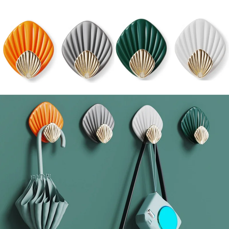 

4 шт. креативный настенный крючок в форме ракушки без отверстий, прочный клейкий крючок, бесшовный липкий Крючок для ванной комнаты, кухни