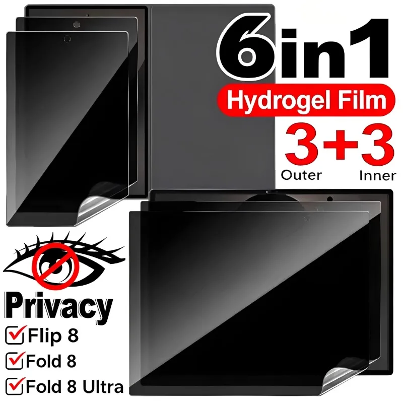 Фото 6-в-1 Защитная пленка для Samsung Galaxy Z Fold8 Ultra Fold 8 с функцией конфиденциальности, антишпионская, премиум-класса, гибкая гидрогелевая пленка из ТПУ. №1