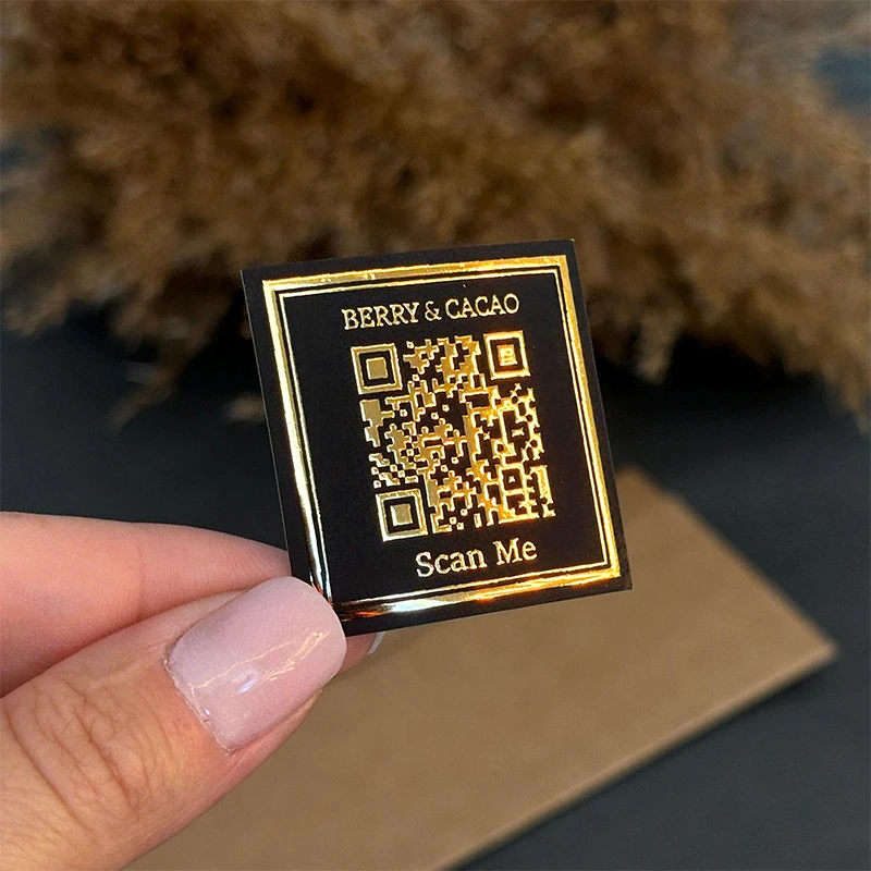 Фото 50 шт., золотые наклейки с QR-кодом, этикетки с золотой фольгой, персонализированные сувениры для свадьбы, вечеринки, товары, шоколадные наклейки №4