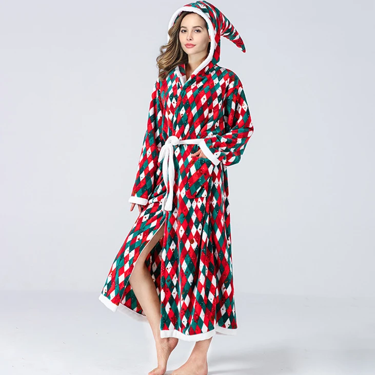 Рождественский подарок осень-зима длинный халат из кораллового флиса женская