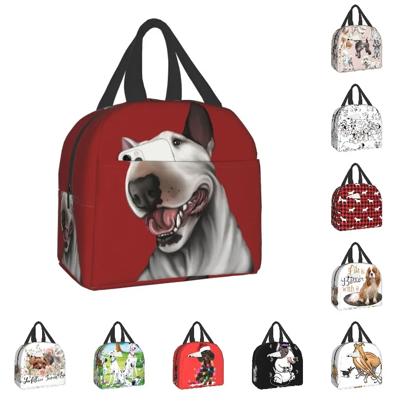 Custom Bull Terrier Dog Lunch Bag Men Women Cooler Warm Insulated Lunch Box for Kids School Fruit Fresh Storage Bag