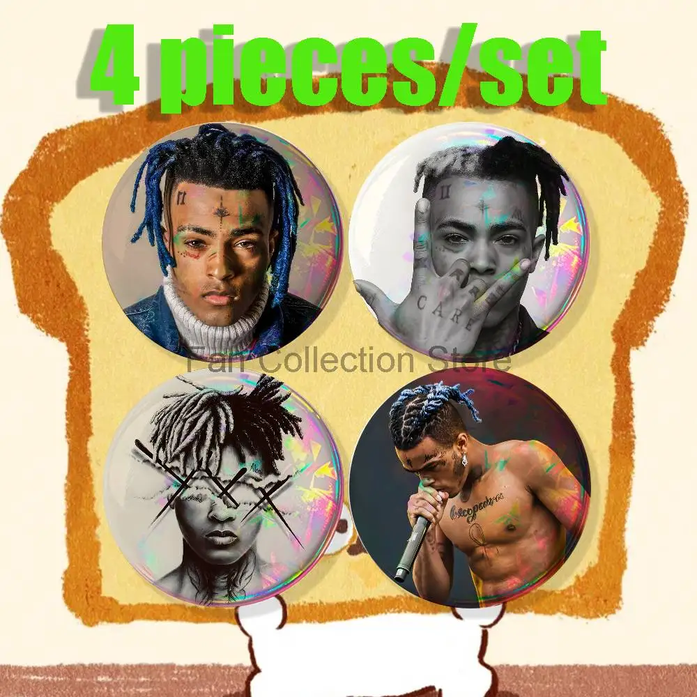 Фото Набор из 4 значков с изображением рэпера X-XxxtentacionS: круглые броши, значки-пуговицы, аксессуары для одежды и рюкзаков, коллекционные подарки для фанатов. №4