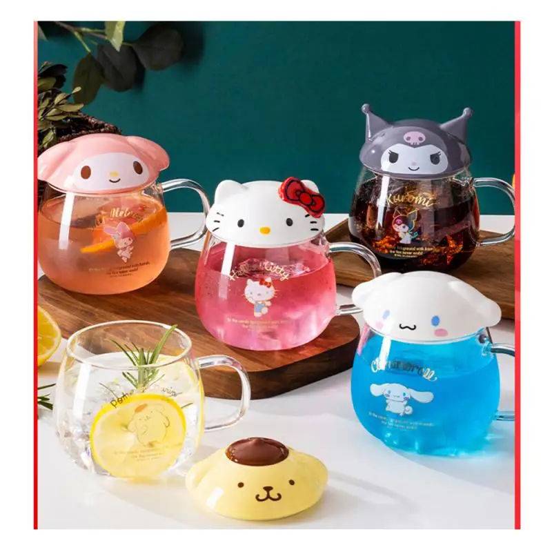 

400Ml Kawaii Snarios Hellokittys Cinnamoroll My Melody Keroppi Purin Kuromi Pochacco Cartoon Anime with Cover Glass Water Cup