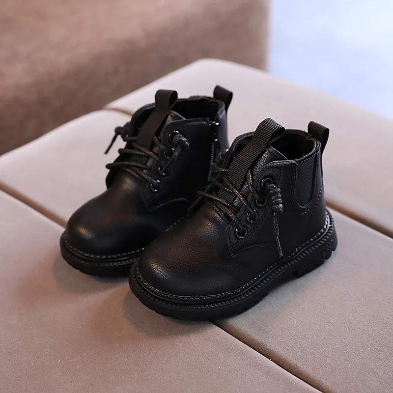 

Size 21-30 Kids Short Leather Casual Boots Boys Girls Anti-slip Baby Toddler Shoes Children Wear-resistant Soft Sole Martin Boot