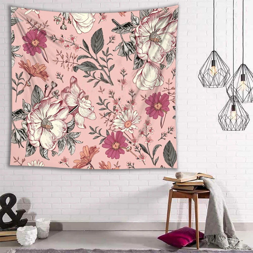 

LEVOO Pink White Flower Tapestry Floral Wall Hanging Romantic Spring Aesthetic Embroidery Bedroom Living Room Dorm Decor